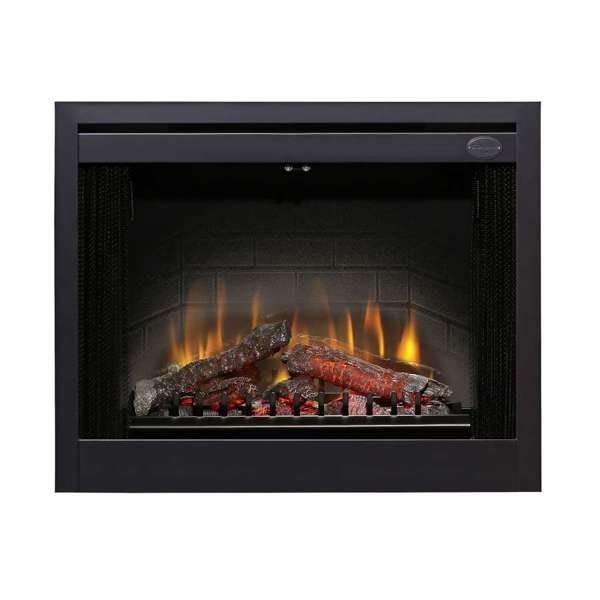 Dimplex BF33DXP traditional electric fireplace insert with black frame and realistic log set