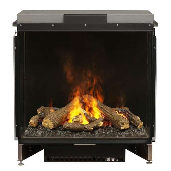 Dimplex FEF3226L1 three-sided built-in electric fireplace with realistic log set and glass surround
