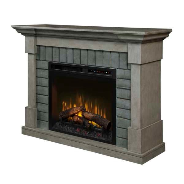 Dimplex GDS28L8-1924SK gray stone mantel surround with log set electric fireplace insert