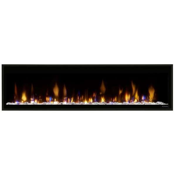 Dimplex Ignite XLF linear electric fireplace with ice and multi-color flame over acrylic media