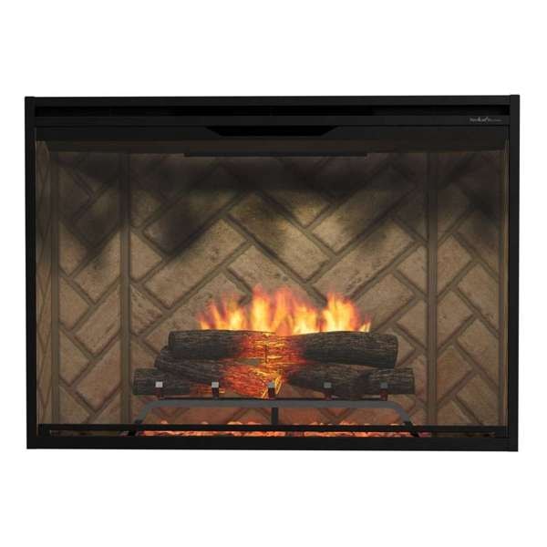 Dimplex Revillusion 42 Herringbone electric fireplace with realistic log set and glass front