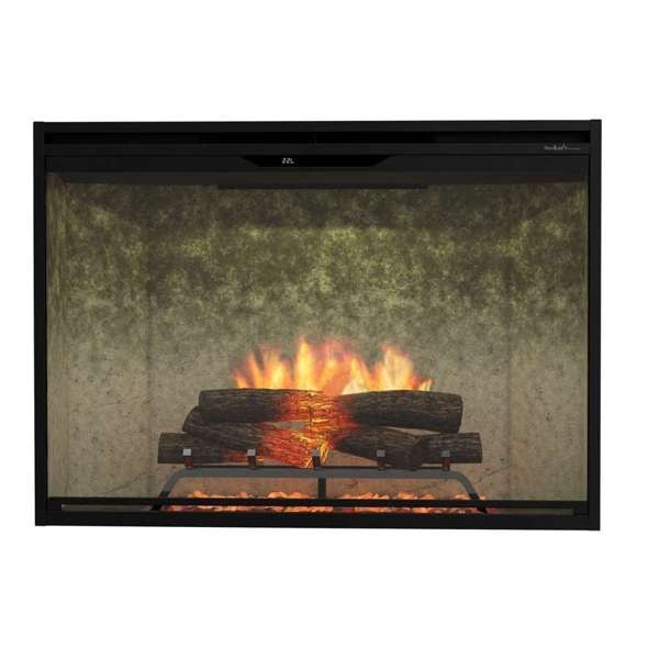 Dimplex Revillusion 42 Weathered Concrete electric fireplace with modern concrete interior finish