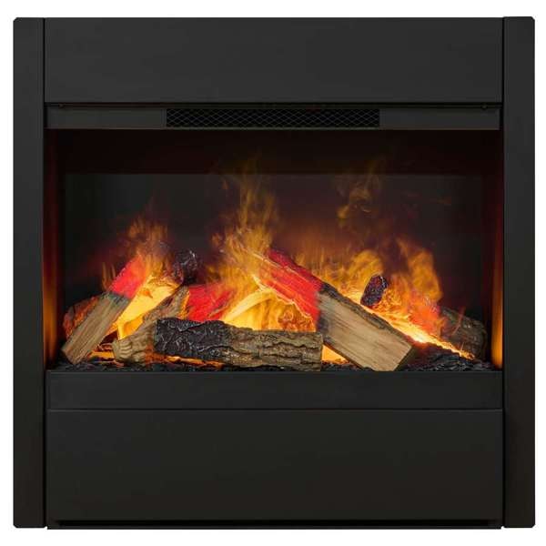 Dimplex Revive square built-in electric fireplace with ultra-realistic Opti-myst log set and deep red glow