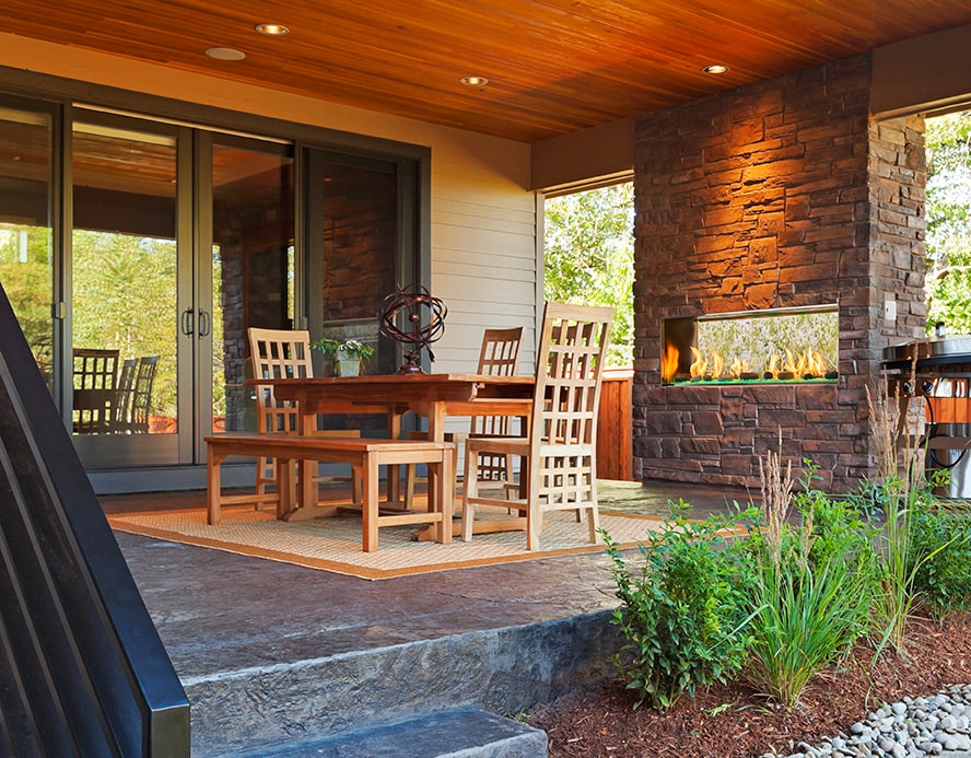 Majestic Lanai 48 ST with stone kit on covered outdoor dining patio